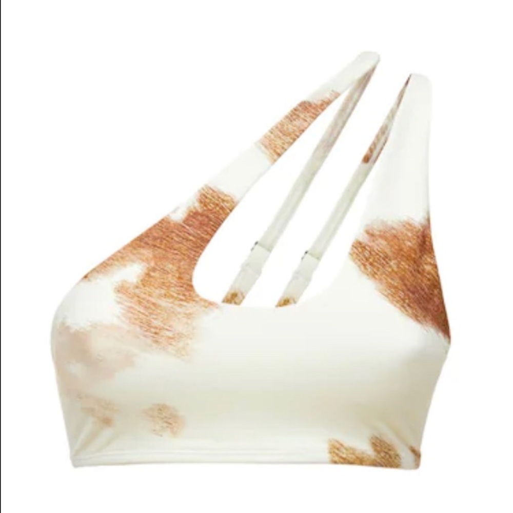 WeWoreWhat One Shoulder Cowhide Bra Top, Beige